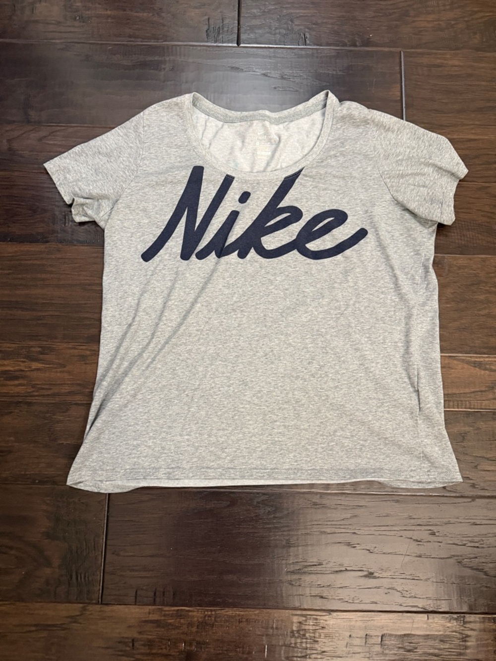 Nike Light Gray Scoop Neck Tee with Navy Script - Picture 1 of 12